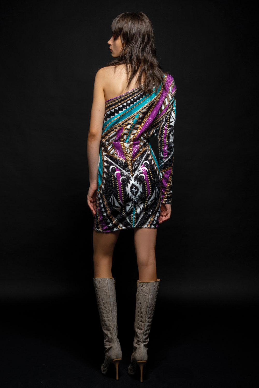 Image Guasave sequin one-shoulder jurk Peace & Chaos