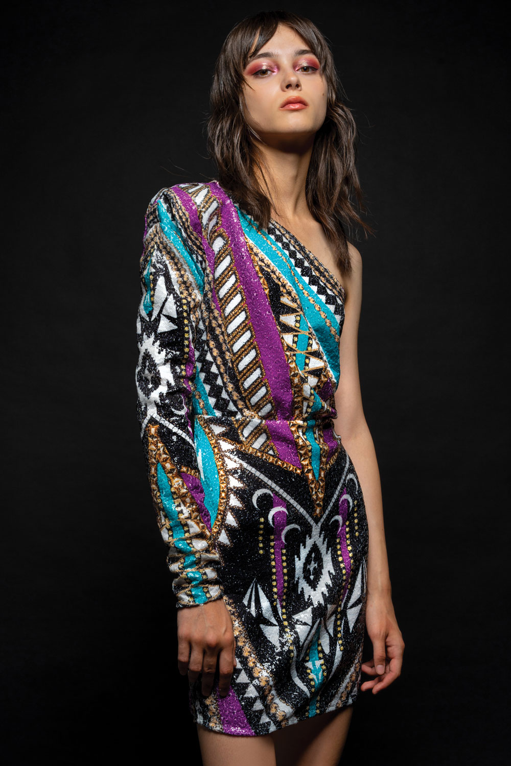 Image Guasave sequin one-shoulder jurk Peace & Chaos