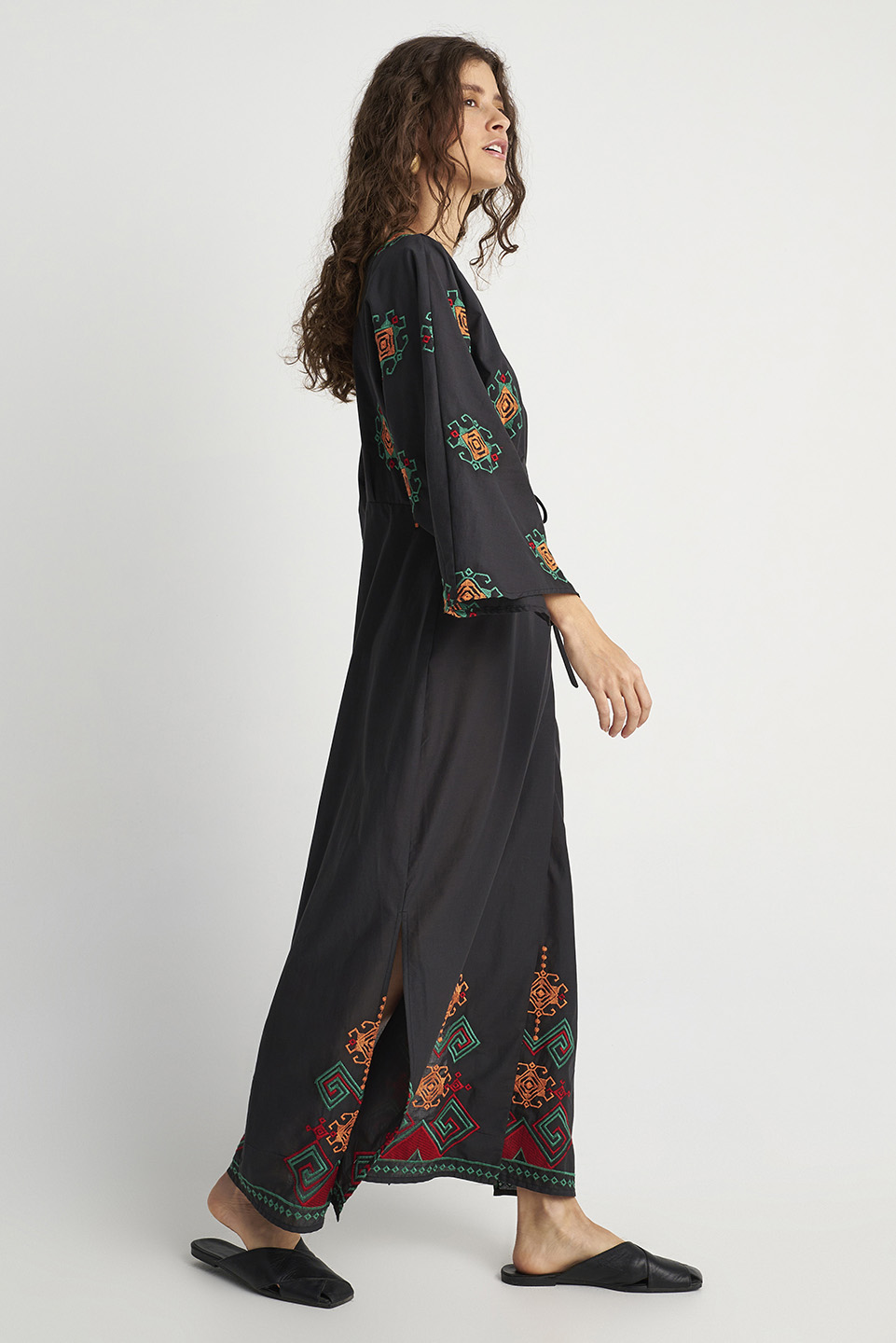 Image Embroidered jurk midi zwart